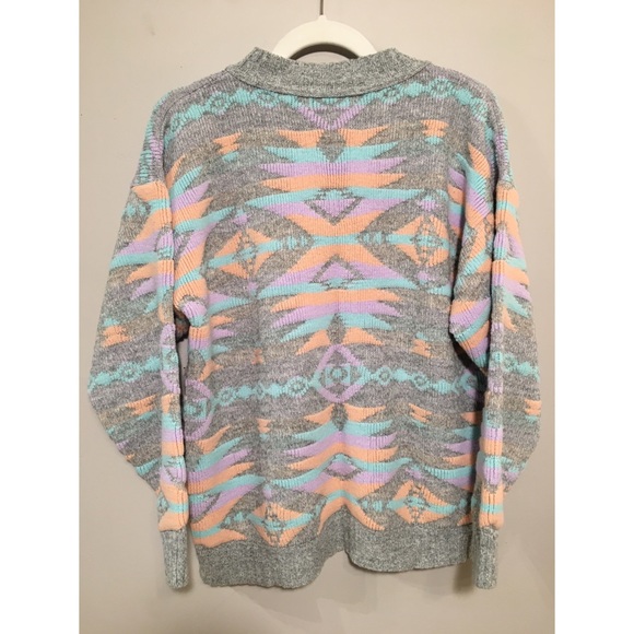 Pastel & Grey Crewneck Knit Tribal Pattern Sweater - Picture 3 of 3